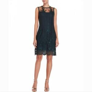 Size 8 Nanette Lepore Humter Green Lace Overlay Formal Sheath Dress